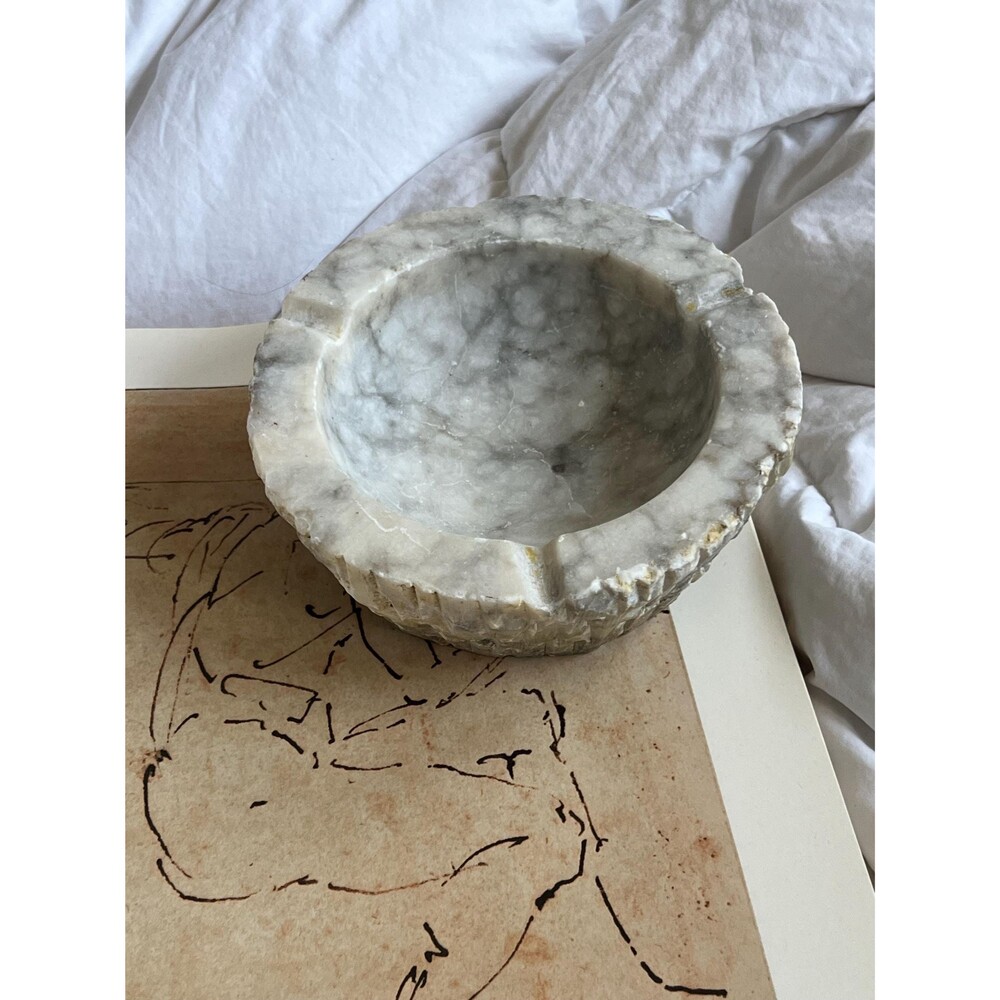Large Vintage Marbled Alabaster Stone Ashtray